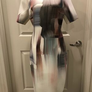 Elie Tahari Artistic Multicolor Midi Dress